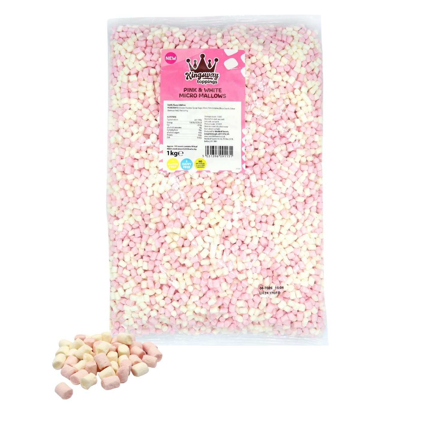 Kingsway Toppings pink and white micro mallows vanilla flavour