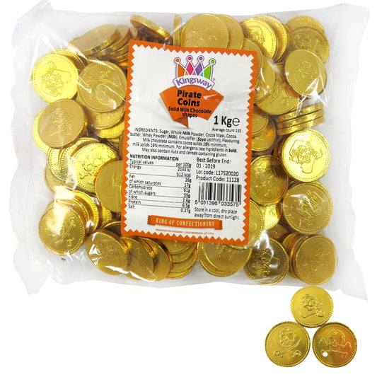 Milk chocolate pirate coins in gold foil for party bags