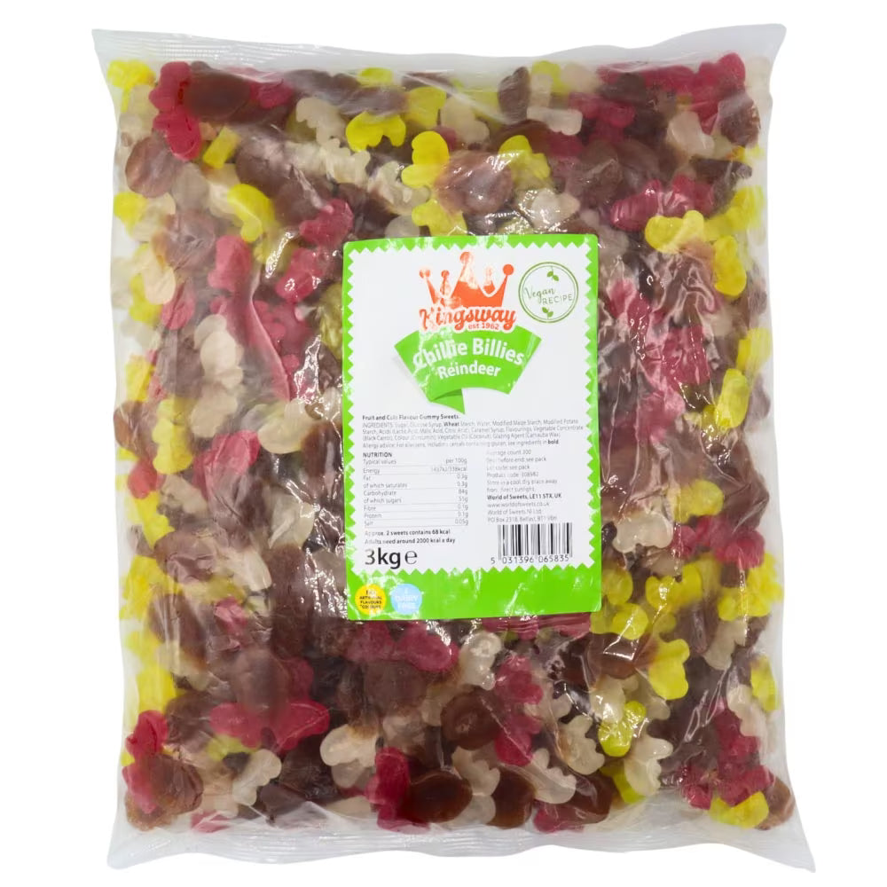 Bulk gummy reindeer sweets by Kingsway in festive flavours