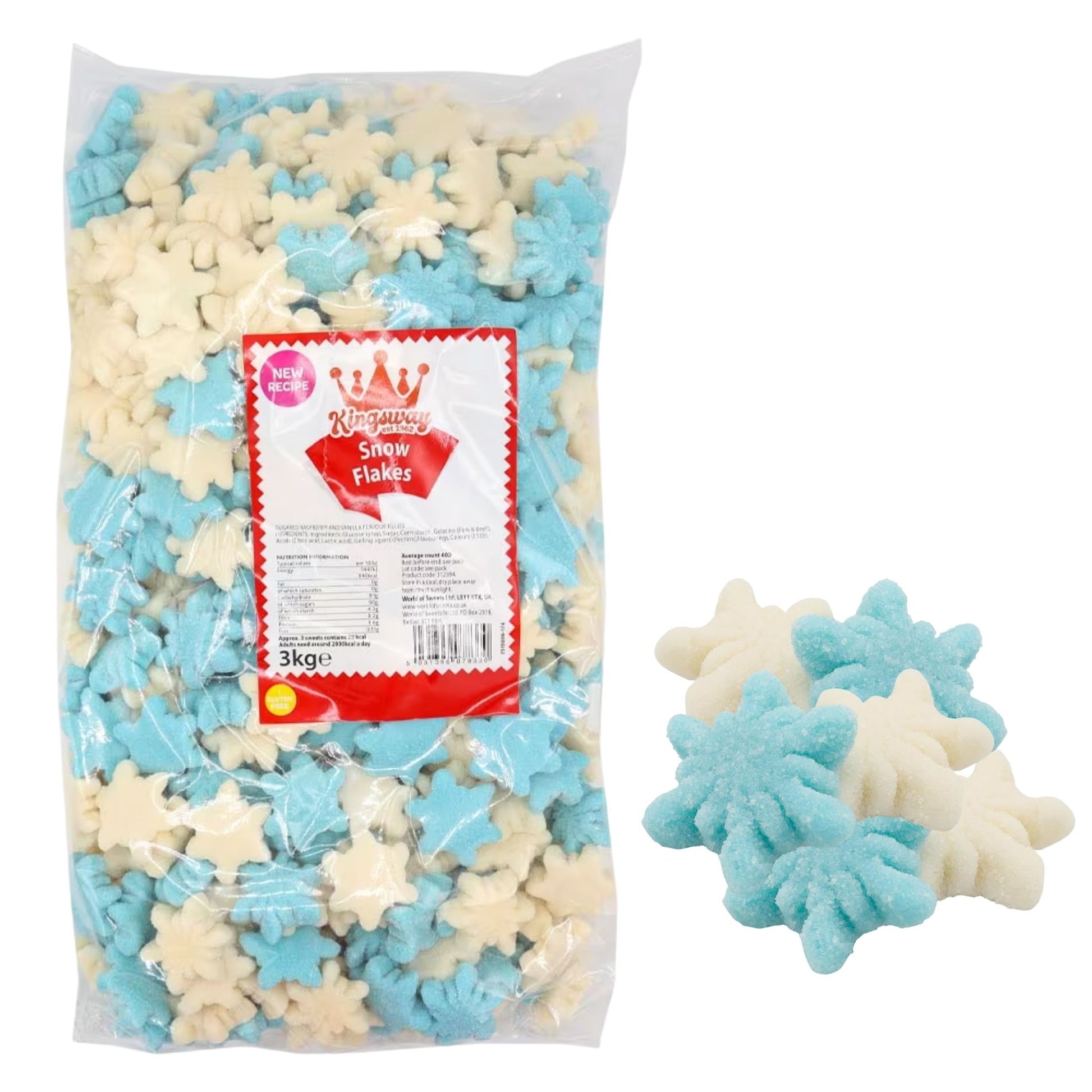 Kingsway Snowflakes raspberry and vanilla sweets 3kg bag