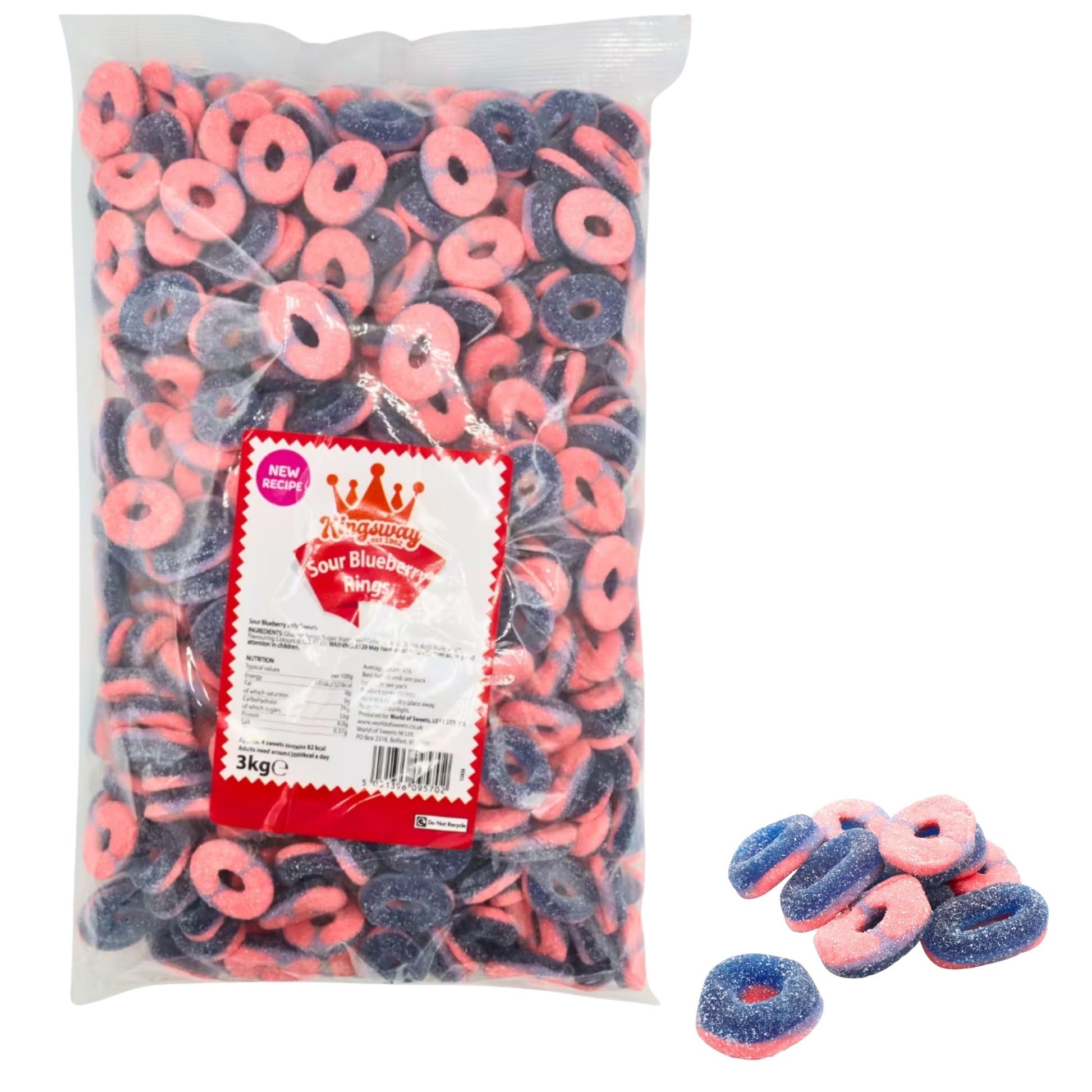 Kingsway Sour Blueberry Rings 3kg Sour sugar-coated blueberry rings