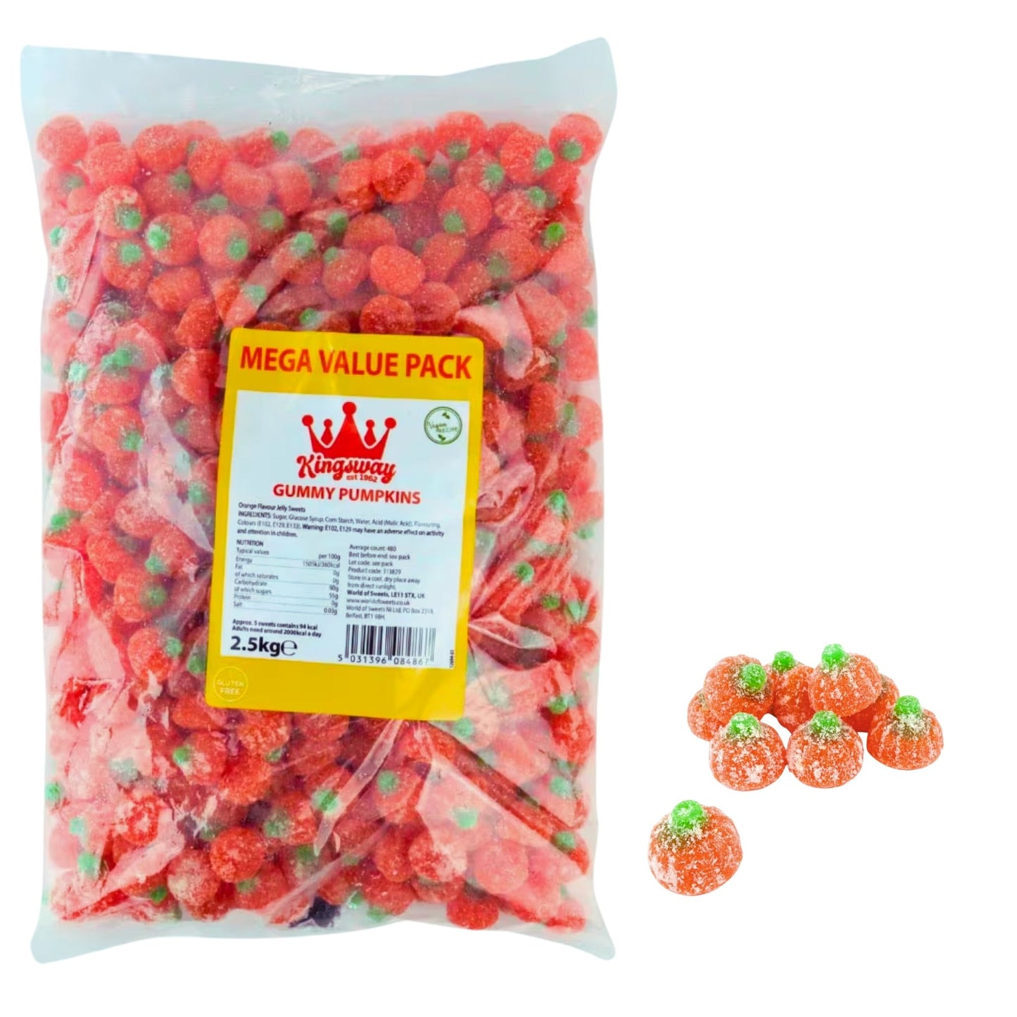 Kingsway 2.5kg vegan gummy pumpkins orange flavour jelly sweets