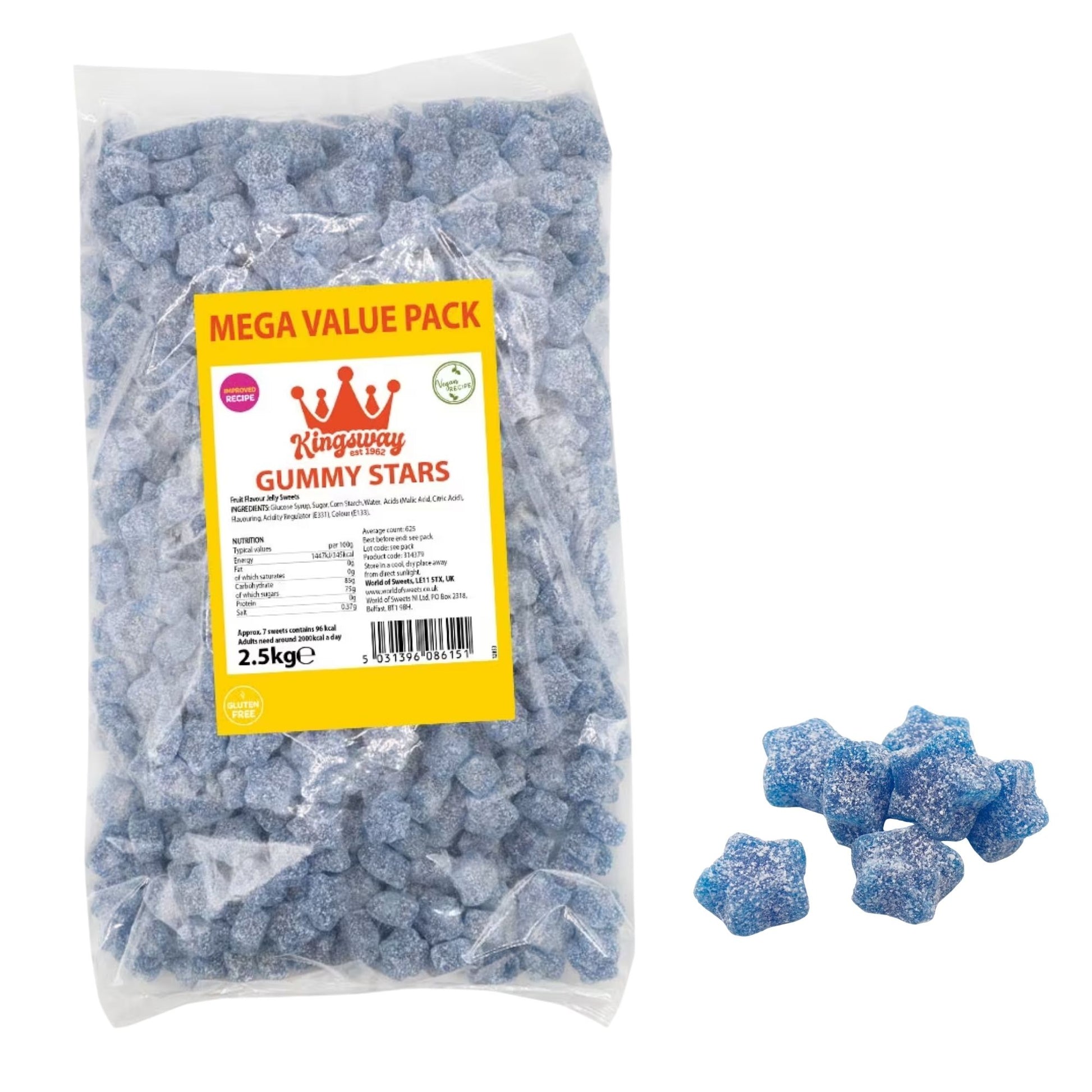 Kingsway Vegan Gummy Stars 2.5kg bulk bag of fruit sweets