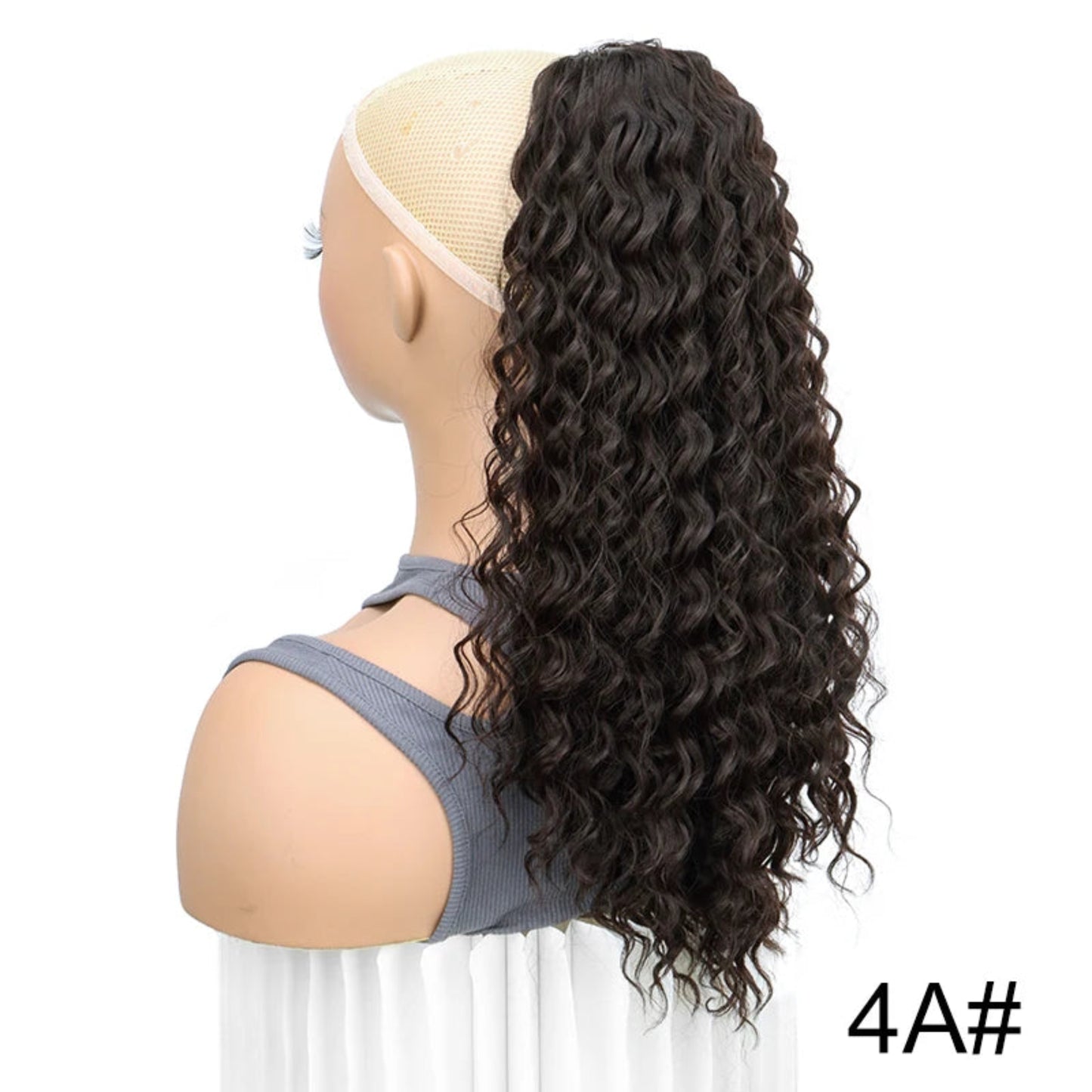 Black brown curly drawstring ponytail extension