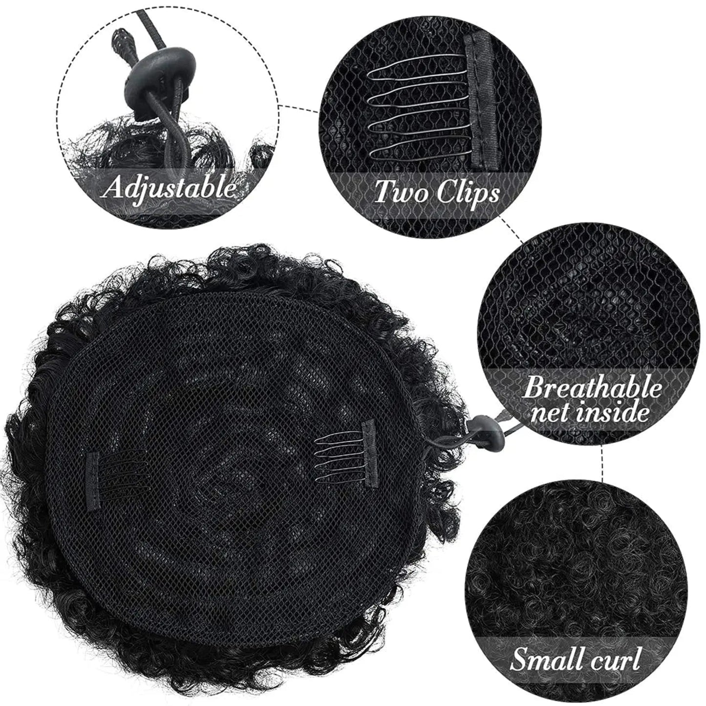 Kinky curly synthetic afro puff ponytail with clips