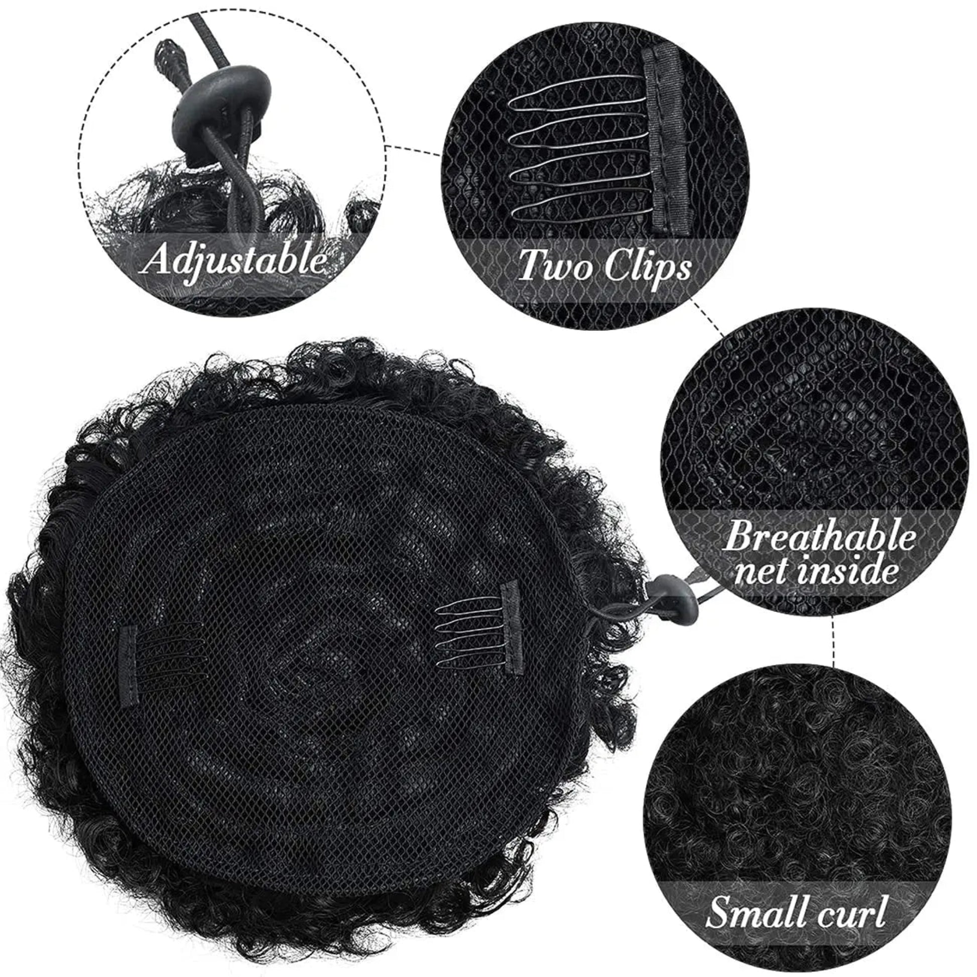 Kinky curly synthetic afro puff ponytail with clips