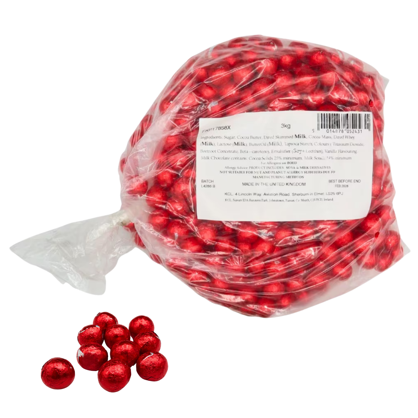 Kinnerton red foiled chocolate balls 3kg bulk bag