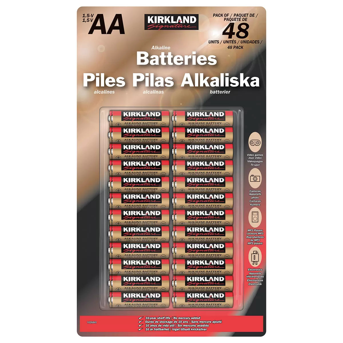 Kirkland Signature AA Alkaline Batteries 48 Pack, long-lasting and reliable for home or office devices