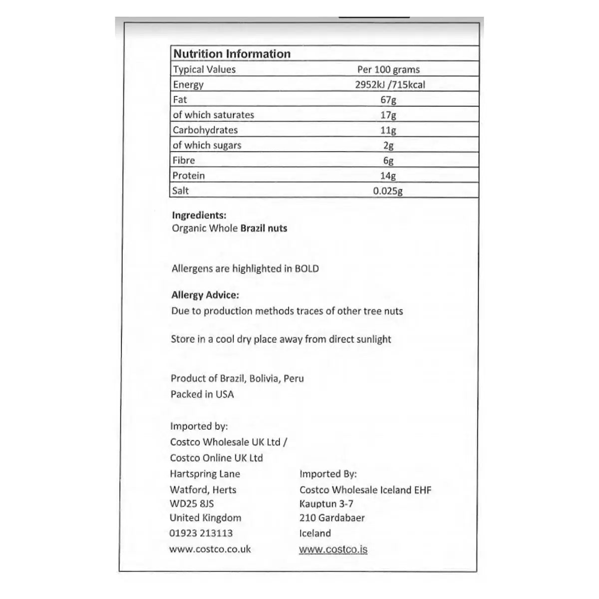 USDA certified organic Brazil nuts 680g for healthy eating