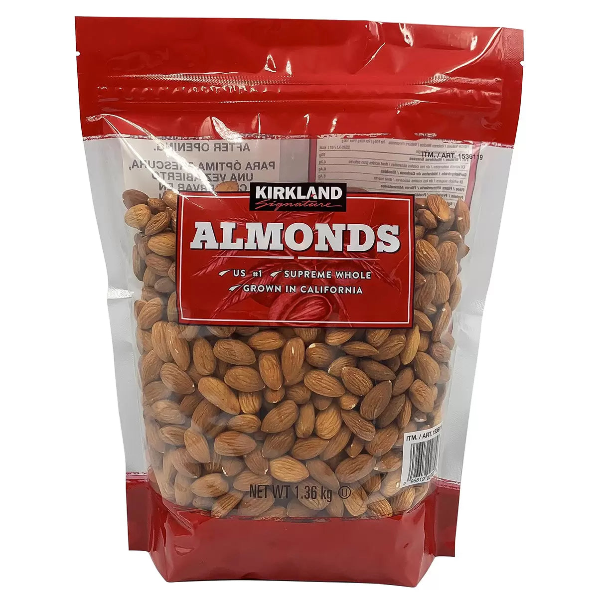 Kirkland Signature Whole Almonds 1.36kg resealable bag
