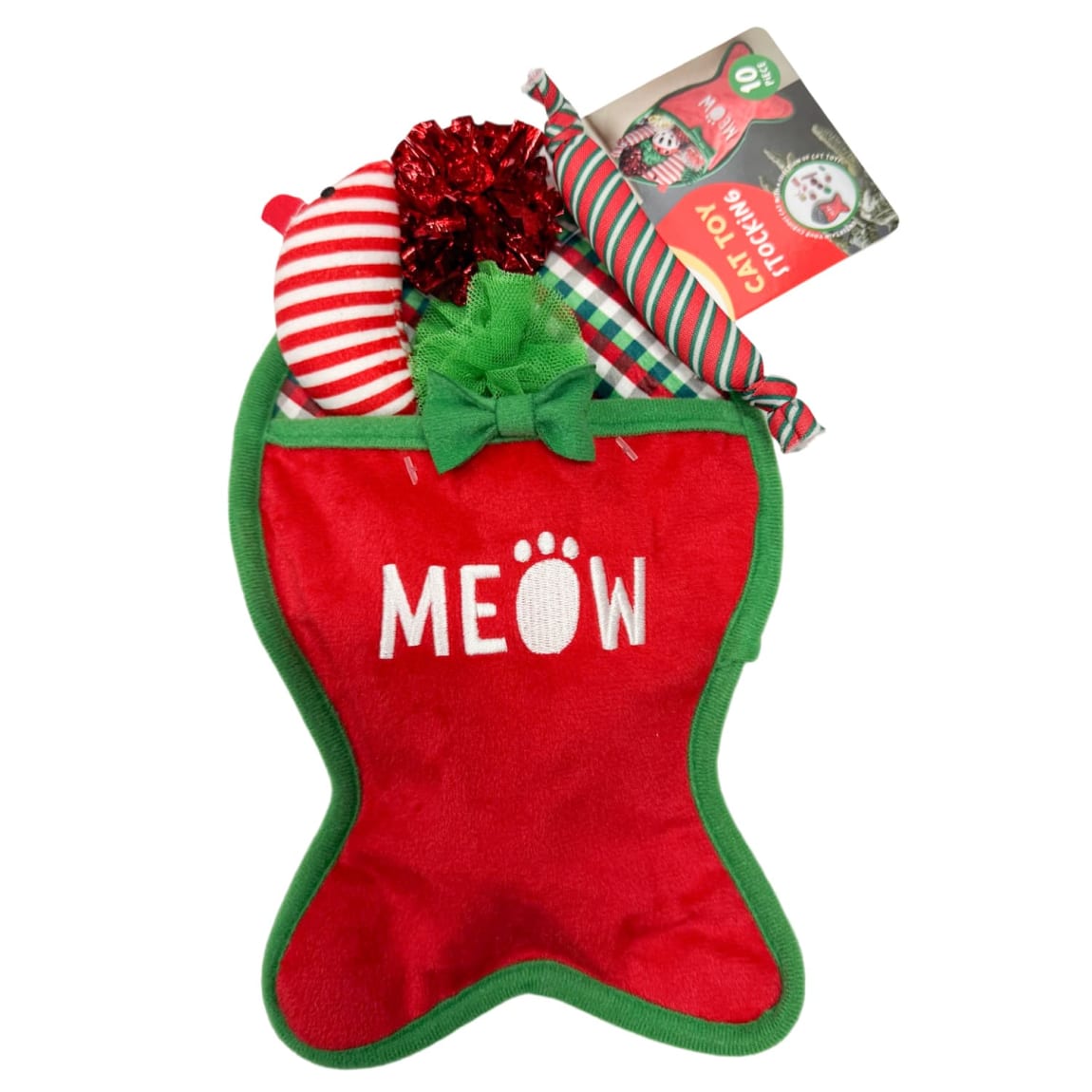 Kittykins Cat Toy Stocking 10pc with Christmas-themed toys