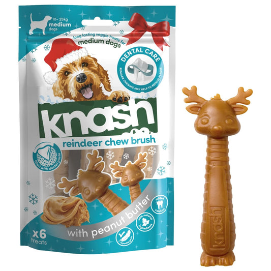 Knash Dental Reindeer Chew Brush 6pk for medium dogs