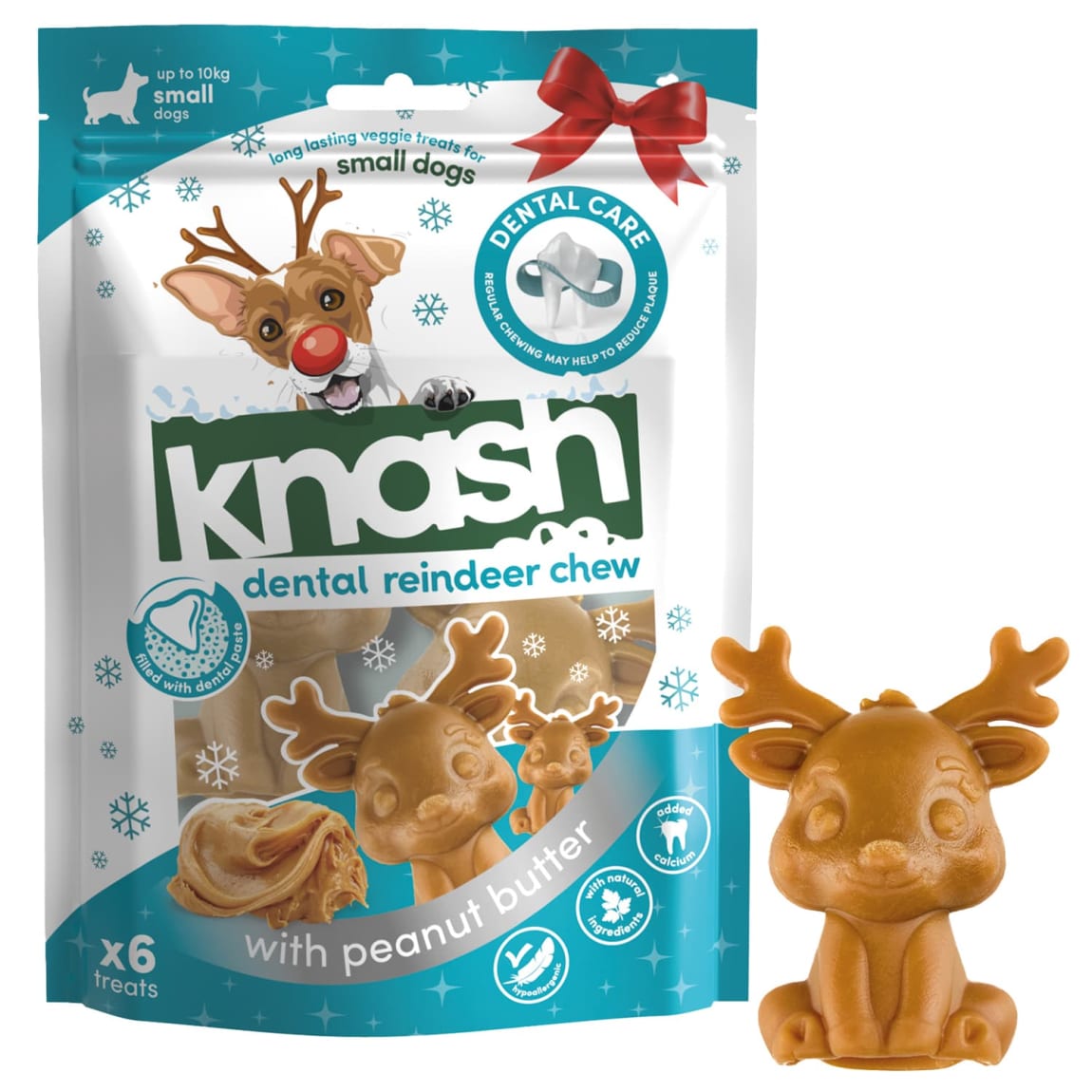 Knash Dental Reindeer Chew 6pk for small dogs