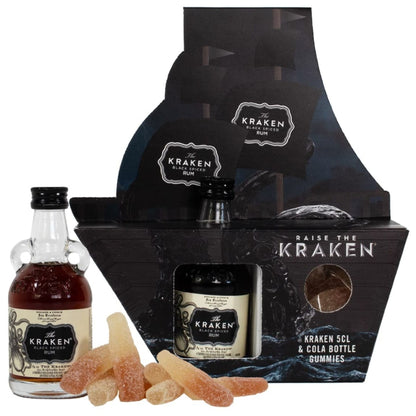 Kraken Ship and Sweets Gift Set with miniature rum and gummies