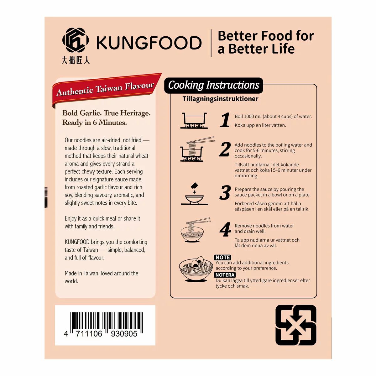 Quick meal garlic flavoured noodle pack for home cooking