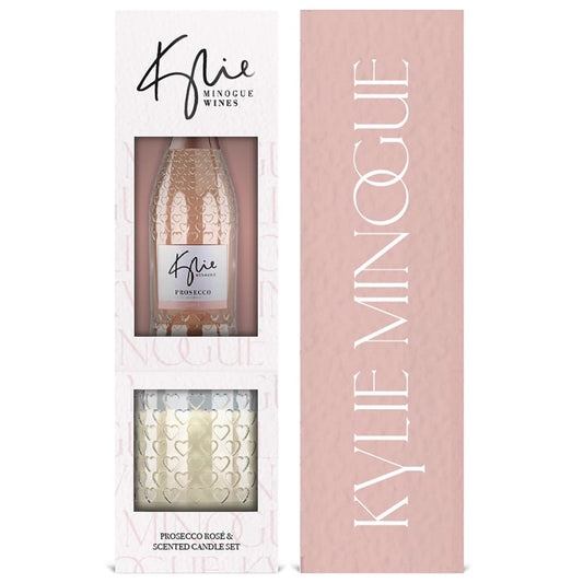 Kylie Minogue Prosecco & Candle Gift Set with prosecco rose and scented candle