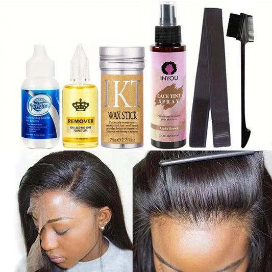 Lace wig glue kit waterproof adhesive wax stick melt band set