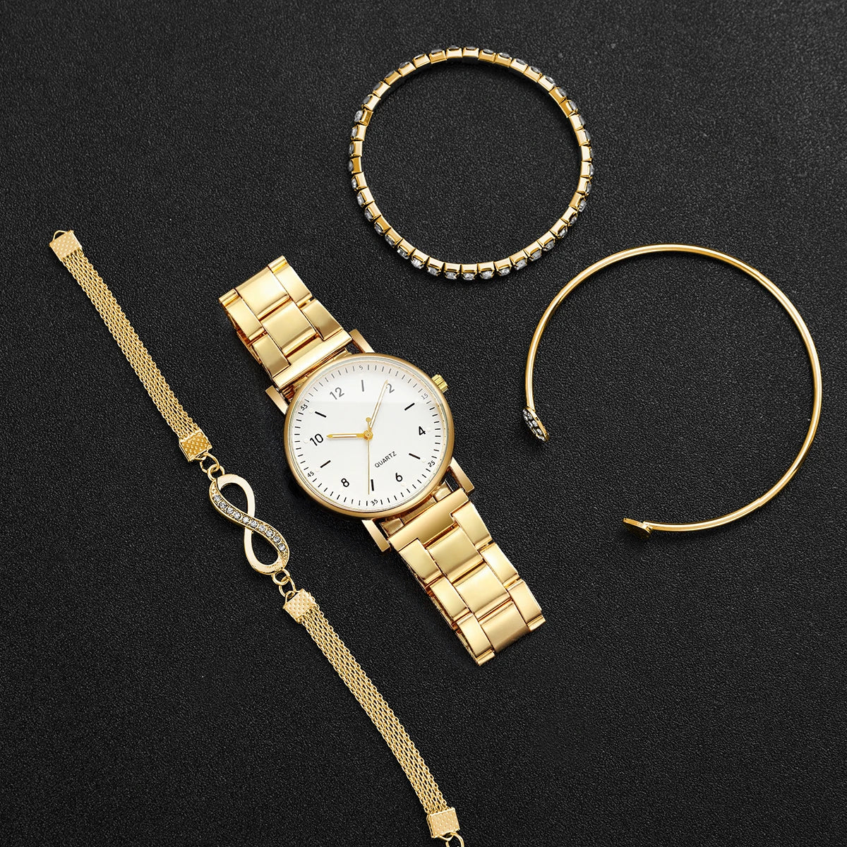 Ladies alloy wristwatch with matching bracelets