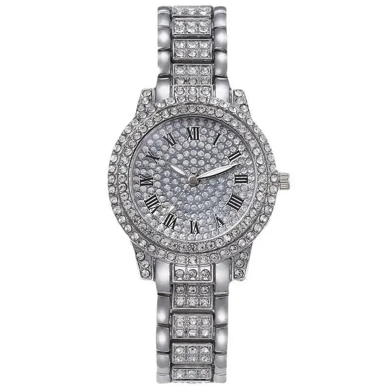 Shining quartz wristwatch with crystal detailing