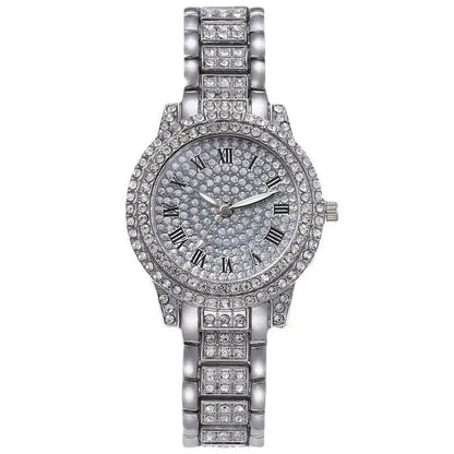 Shining quartz wristwatch with crystal detailing
