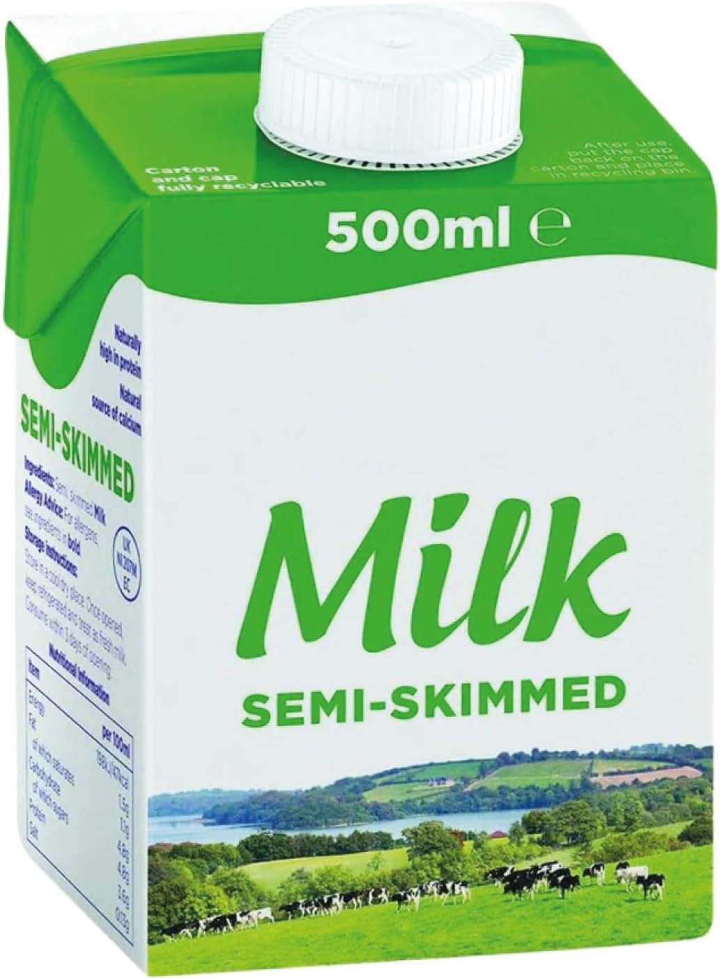 500ml long-life semi-skimmed milk carton by Lakkeland
