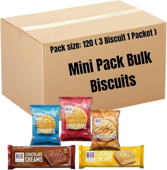Mini wrapped biscuits with custard chocolate ginger flavours