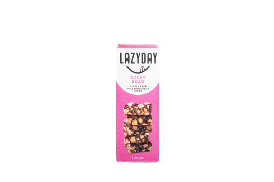 Lazy Day vegan Rocky Road slice with dark chocolate and marshmallows
