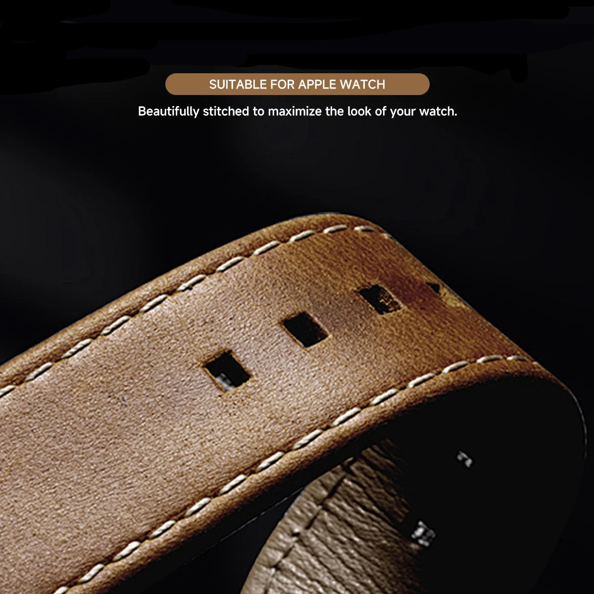Apple Watch leather band model wearing casual lifestyle photo