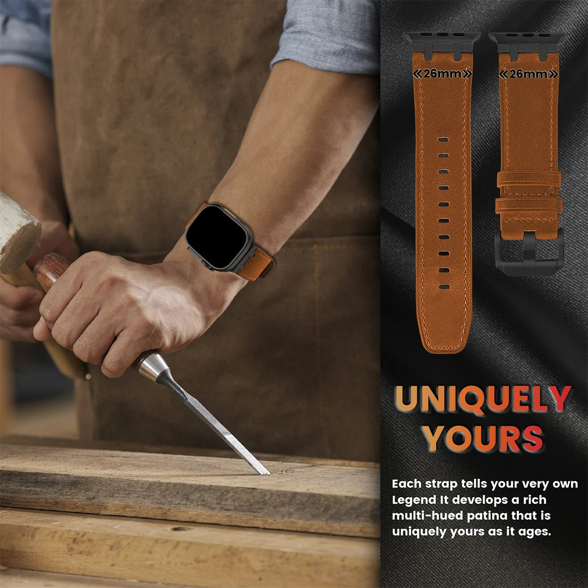 Leather iWatch band Series 11 46mm compatible strap detail