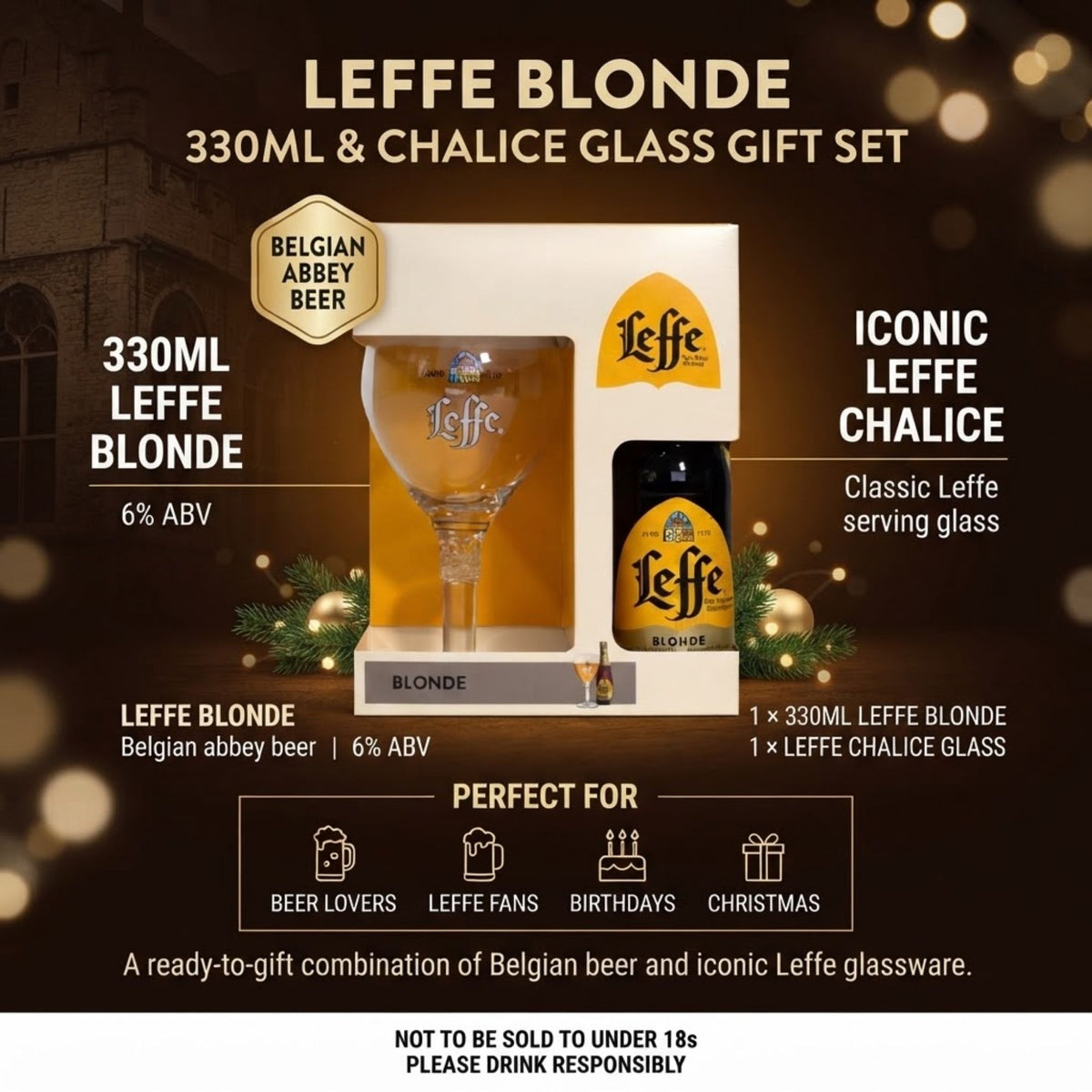 Leffe Blonde 330ml and Chalice Glass Gift Set