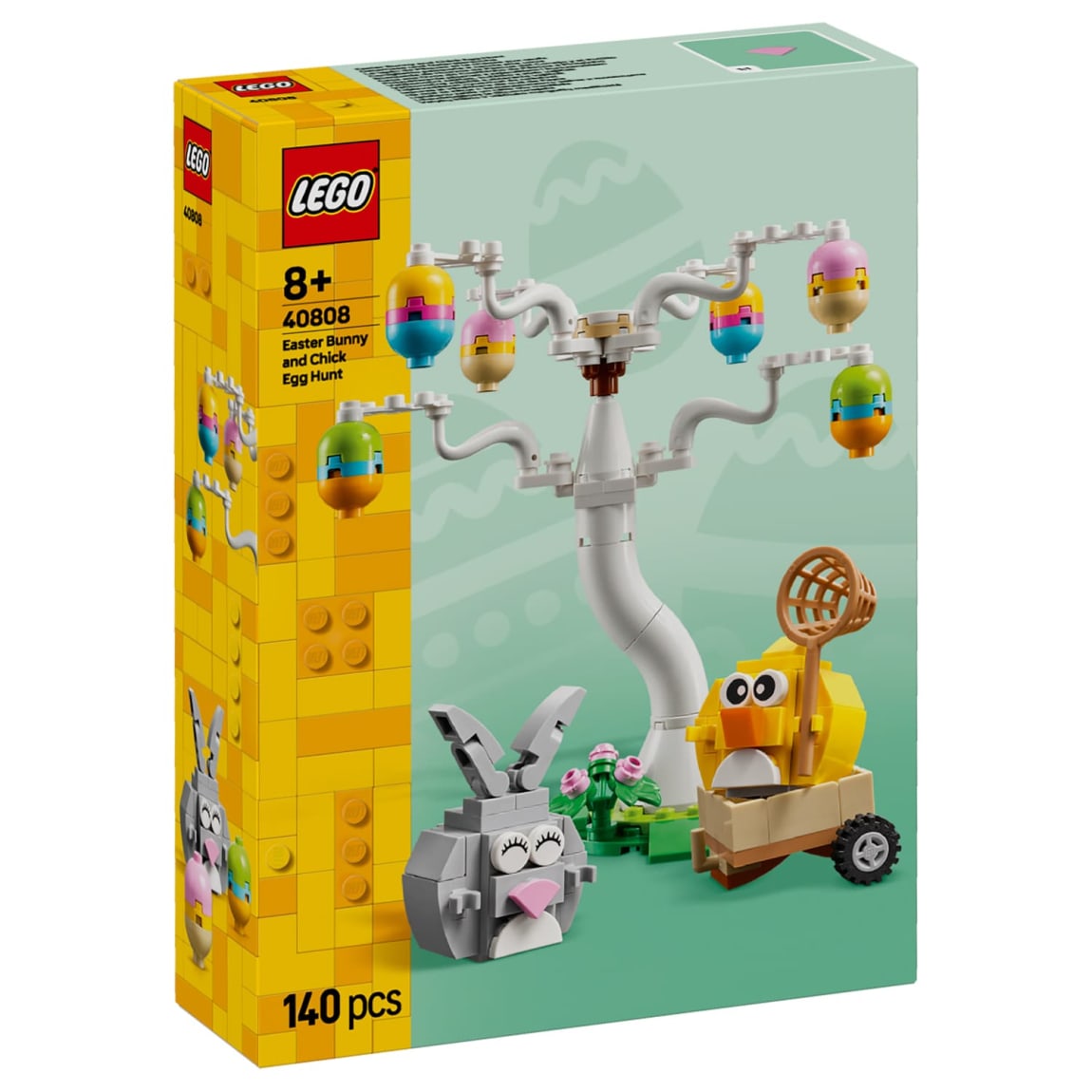 Easter-themed LEGO set with bunny, chick, tree, and wagon