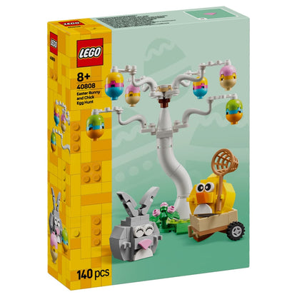Easter-themed LEGO set with bunny, chick, tree, and wagon