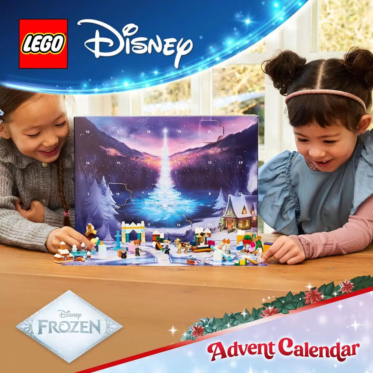 LEGO Disney Princess Advent Calendar 2025 showing Frozen characters Elsa, Anna, and Olaf in a winter scene