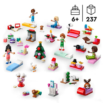 LEGO Friends holiday sleepover scene with pets and festive decorations