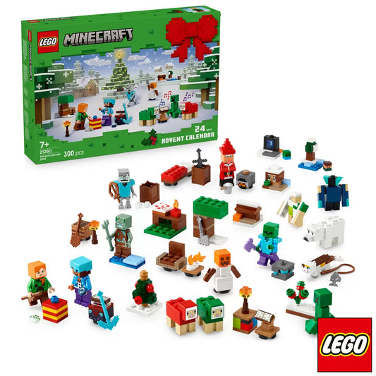 LEGO Minecraft Advent Calendar 2025 set with 24 festive mini builds