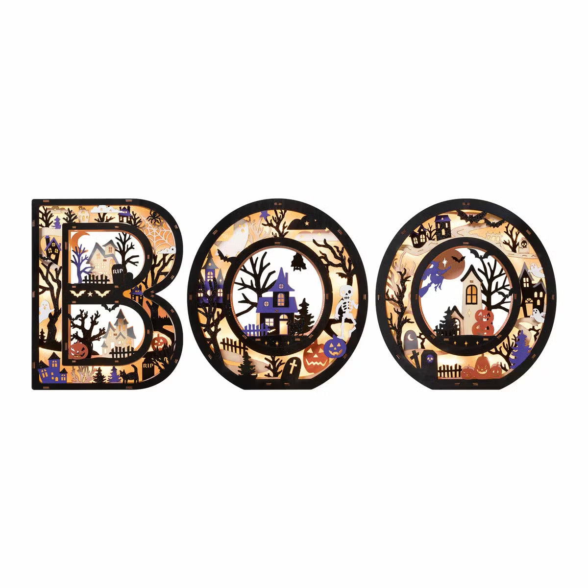 Wooden BOO Halloween Decoration with LED Lights