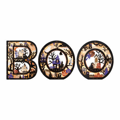 Wooden BOO Halloween Decoration with LED Lights