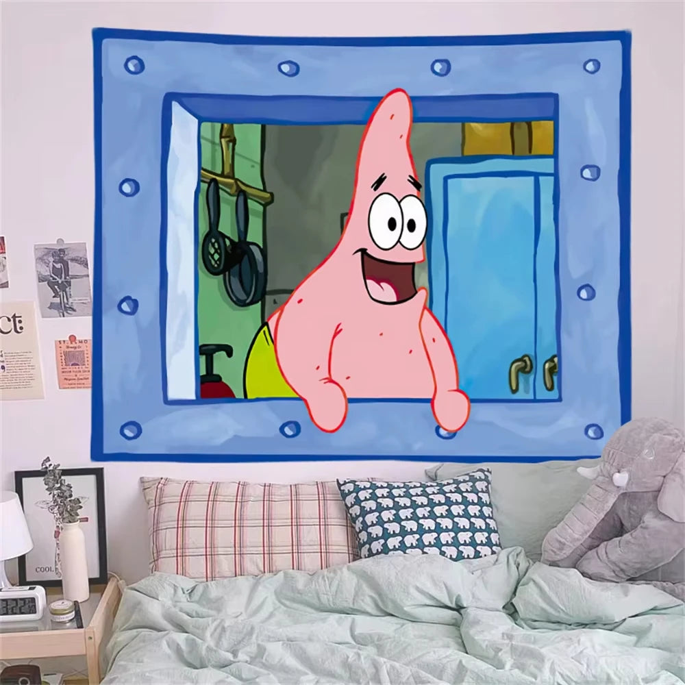 Colorful animated canvas tapestry for bedroom walls
