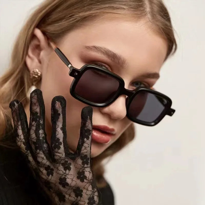 Rectangle sunglasses white transparent frame retro fashion style
