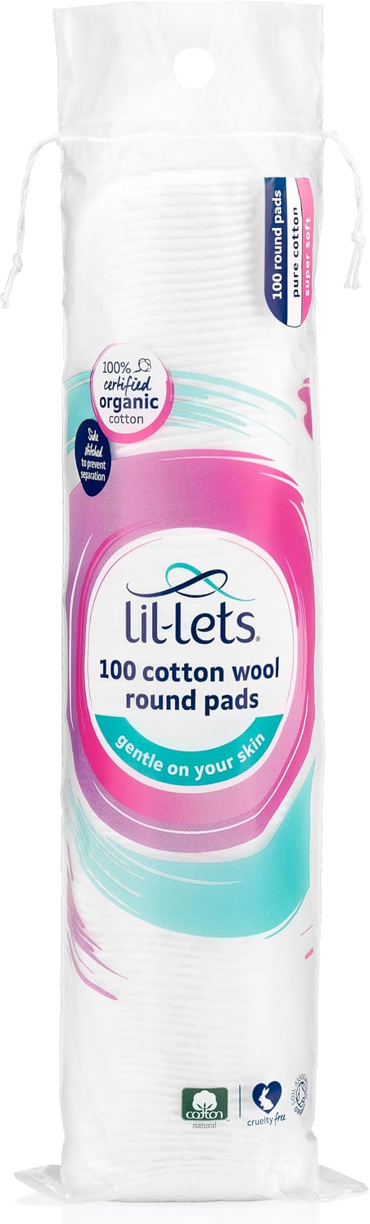 Lil-Lets Organic Cotton Round Pads, soft and absorbent for gentle skincare and cleansing
