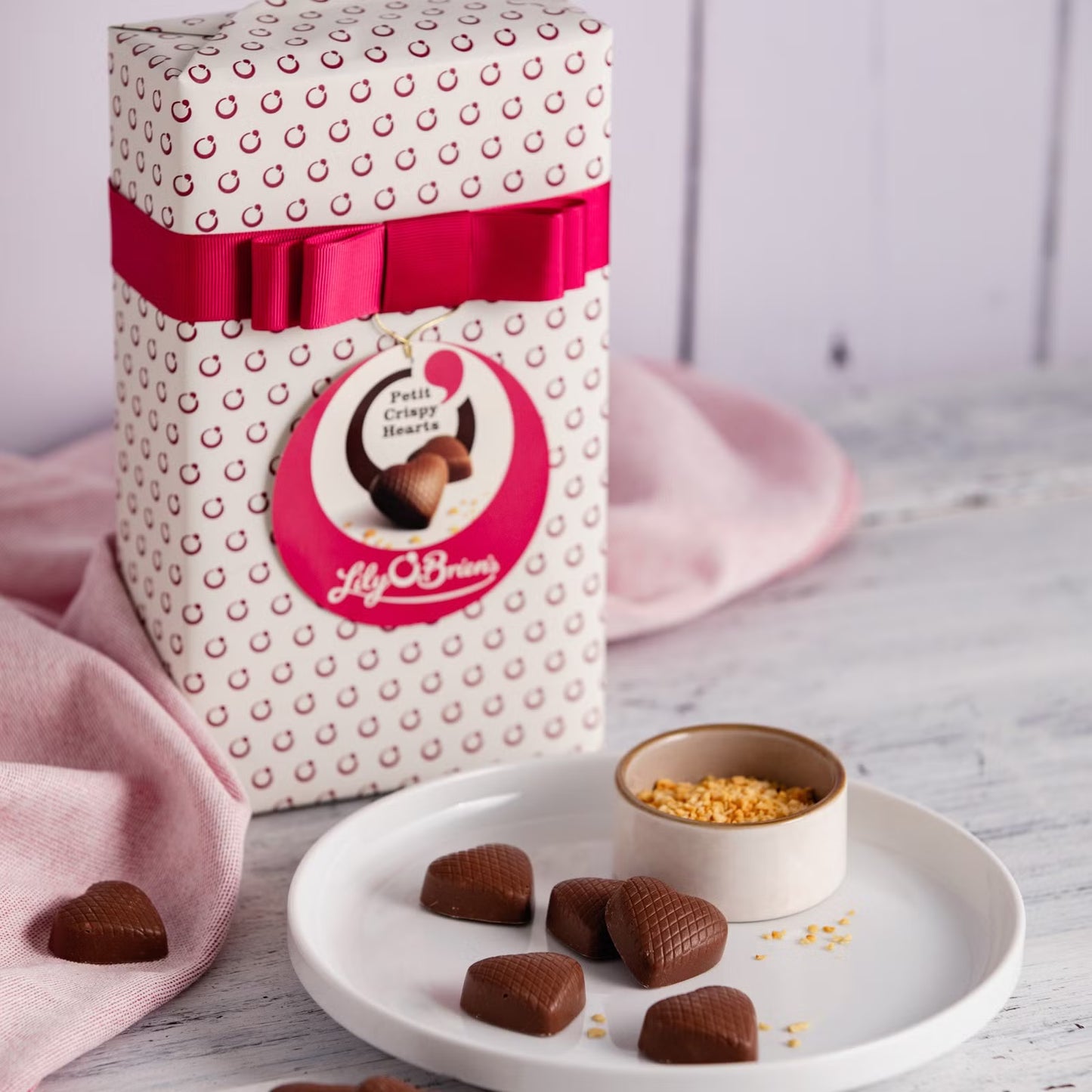 Gourmet Petit Crispy Hearts in a gift-ready box from Lily O’Brien