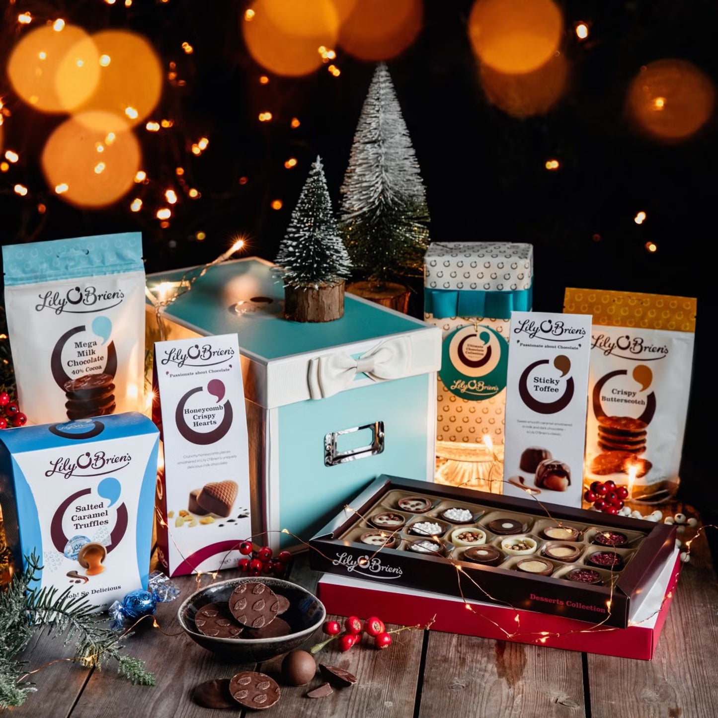 Gourmet milk, dark, and white chocolates in a luxury keepsake Shoe Box hamper