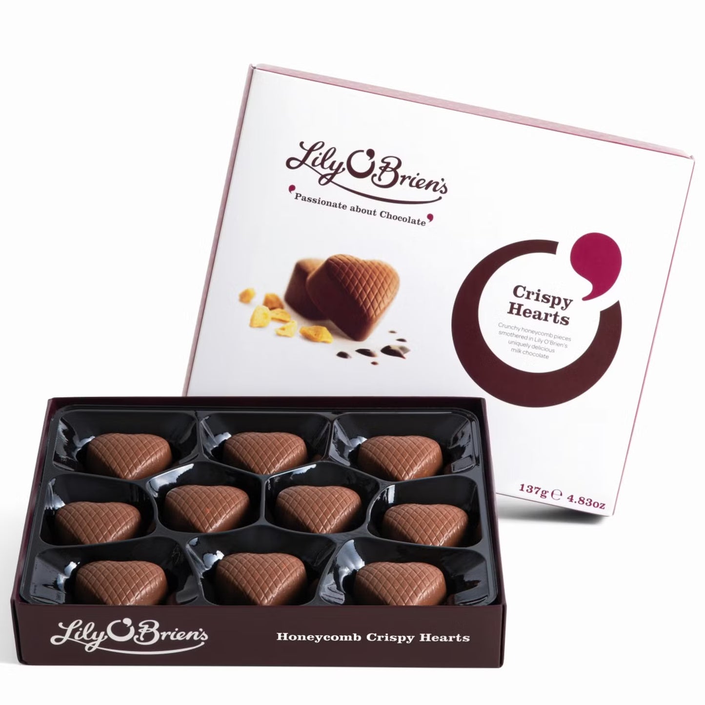 Bite-sized milk chocolates with crispies and honeycomb for a crunchy texture