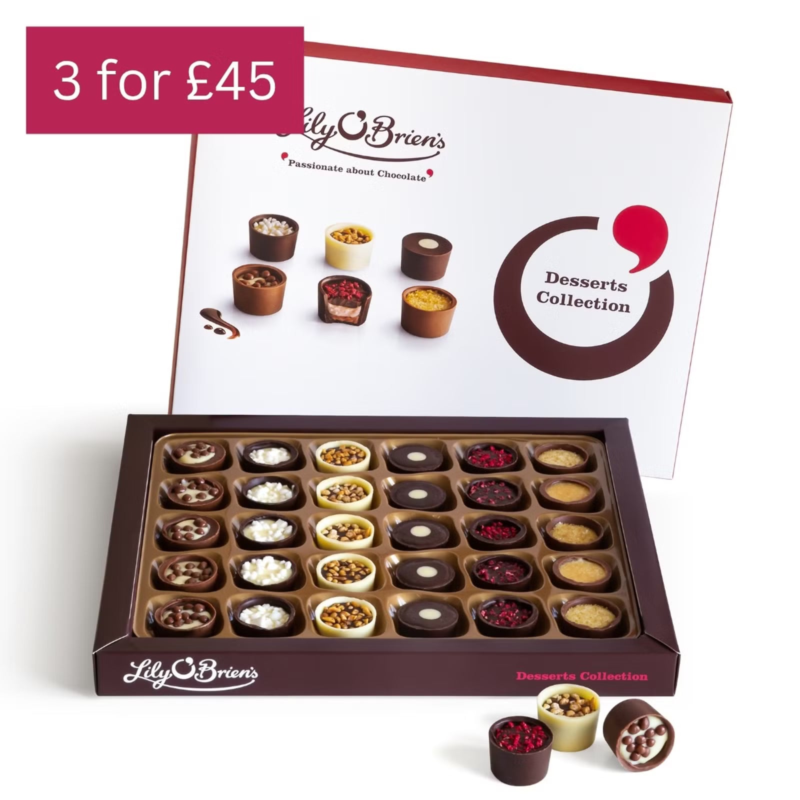 Luxury keepsake box of Lily O’Brien’s dessert-inspired chocolates for gifting or celebrations