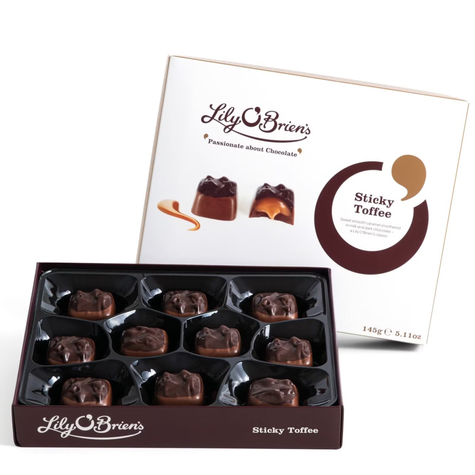 Lily O’Brien’s Sticky Toffee Collection 145g – 10 handcrafted caramel-filled chocolates