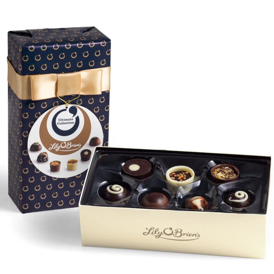 Lily O’Brien’s 14-piece Ultimate Chocolate Collection 160g in navy and gold gift wrap