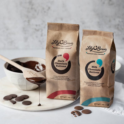 Premium milk and dark chocolate drops for baking, cooking, or nibbling