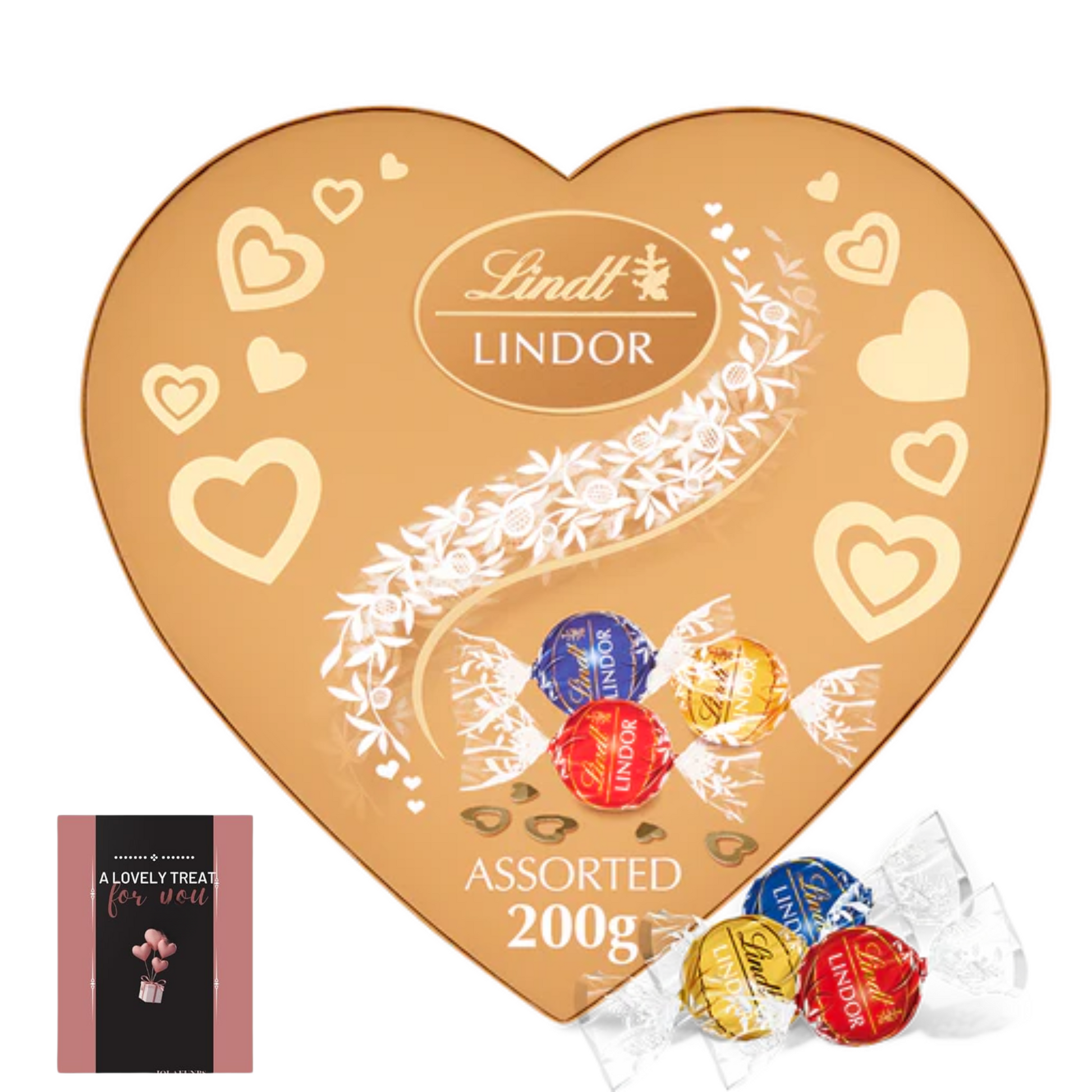  Assorted Lindor chocolates in heart-shaped Lindt gift box