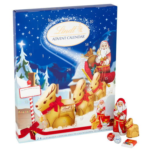 Lindt Advent Calendar 160g with premium Reindeer, Lindor, and Santa chocolates