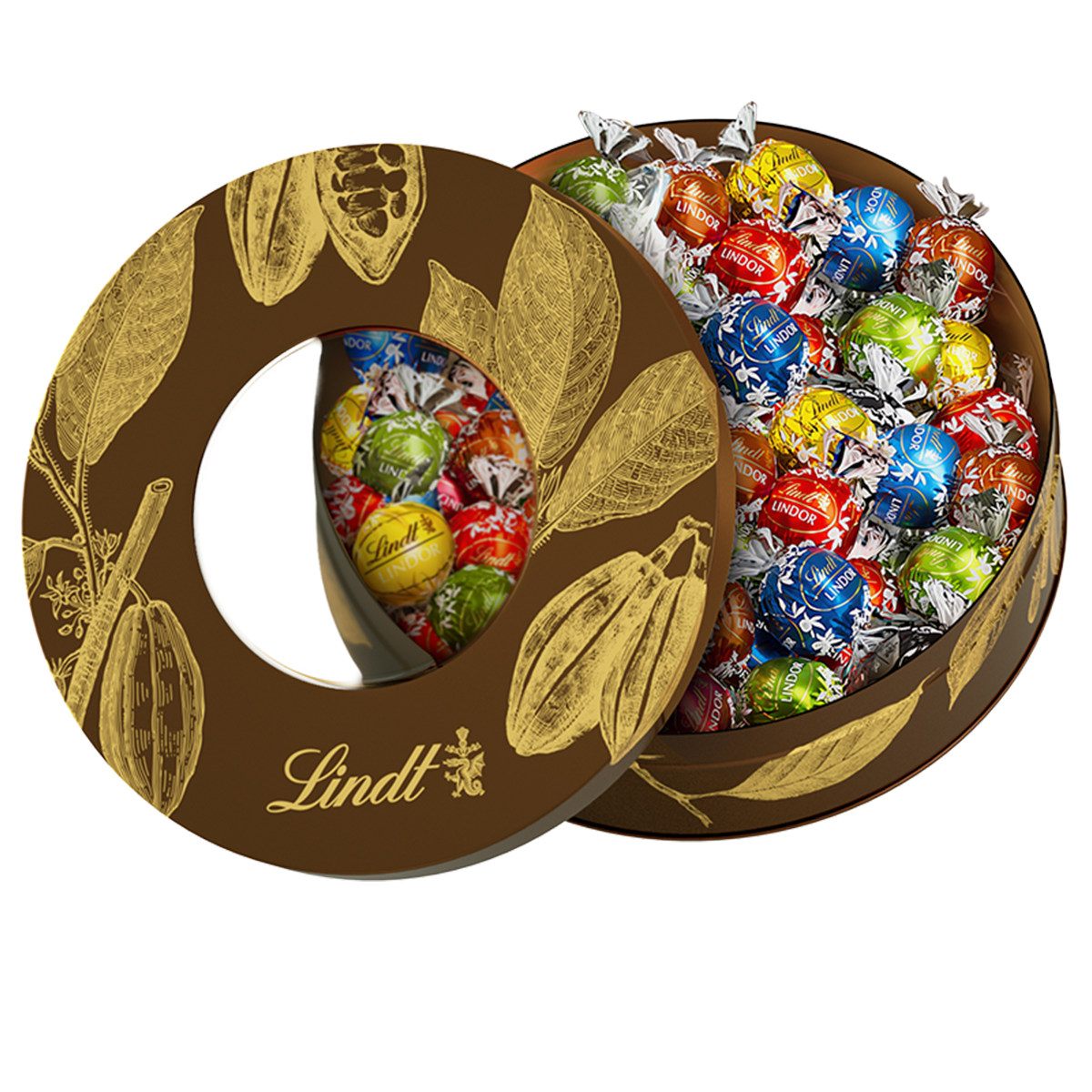 Assorted Swiss chocolates in Lindt Cocoa Pod Tin 450g